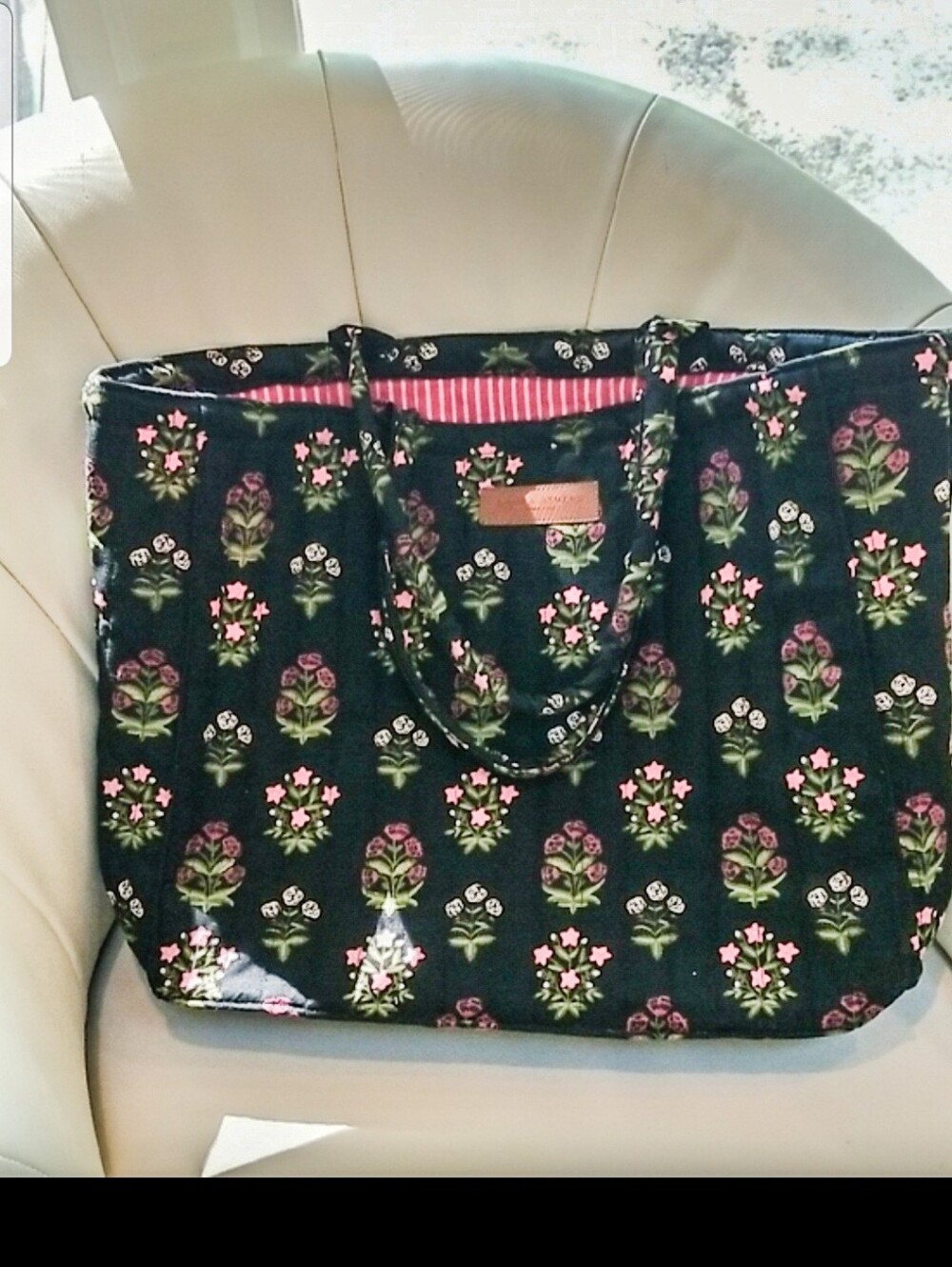 Laura Ashley Black Tote with Pink Floral Pattern!  NWOT!!!